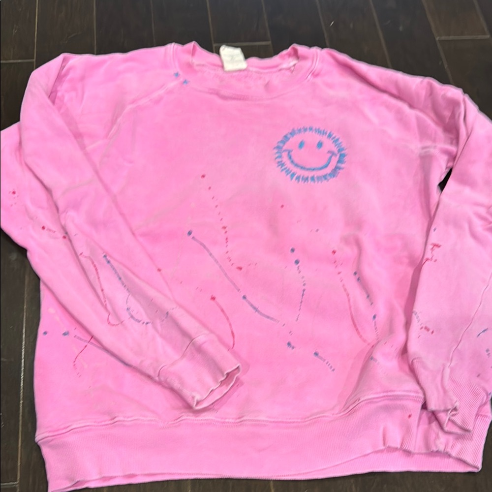 I stole my boyfriends shirt- Pink Sweatshirt with Smiley Face Design